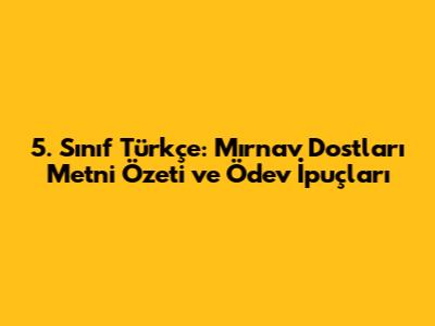 5. Sınıf Türkçe: 'Mırnav Dostları' Metni Özeti ve Ödev İpuçları
