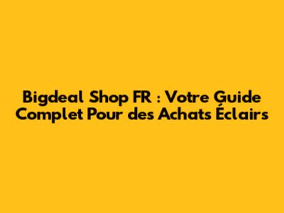 Bigdeal Shop FR : Votre Guide Complet Pour des Achats Éclairs