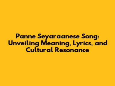 Panne Seyaraanese Song: Unveiling Meaning, Lyrics, and Cultural Resonance