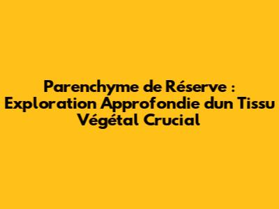 Parenchyme de Réserve : Exploration Approfondie d'un Tissu Végétal Crucial