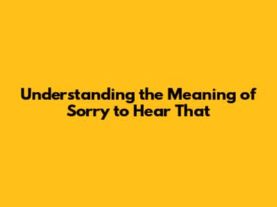 Understanding the Meaning of "Sorry to Hear That"