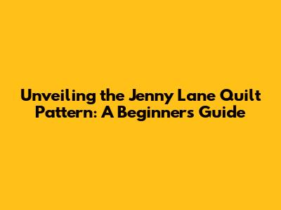 Unveiling the Jenny Lane Quilt Pattern: A Beginner's Guide